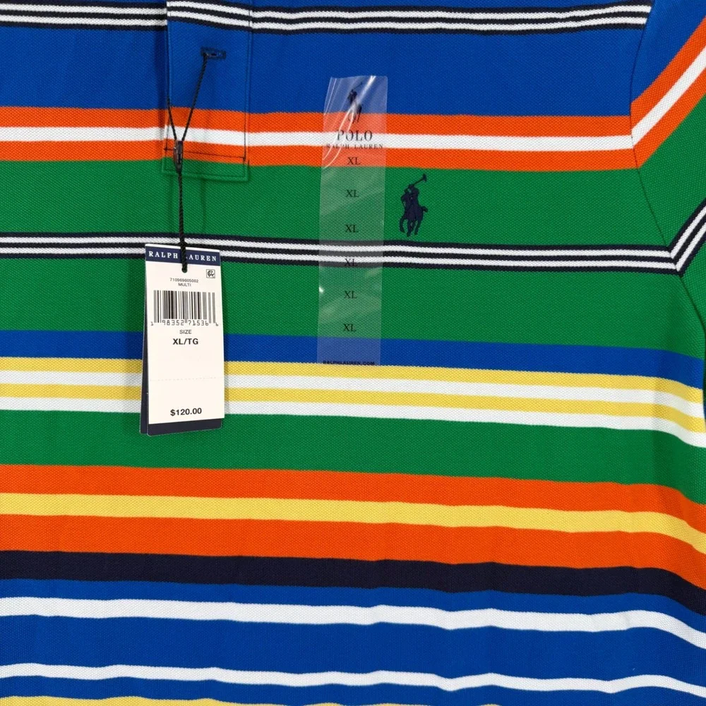 Polo Ralph Lauren Mens XL Classic Fit Striped Cotton Mesh Polo Shirt Multi Color